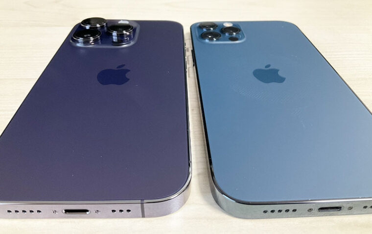 iPhone 14 ProとiPhone 12 Proのカメラの厚みを比較