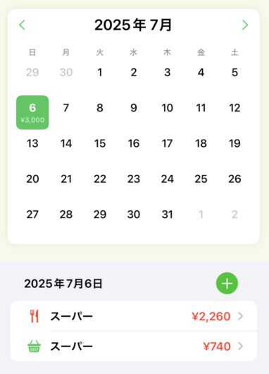 支出の登録結果