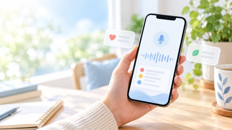 iPhoneに話しかけて症状を音声で記録するイメージ